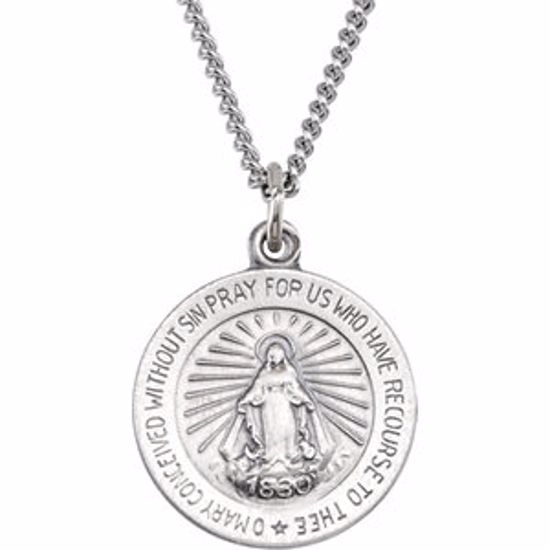 R5019:104203:P Sterling Silver 18mm Miraculous Medal with 18" Curb Chain