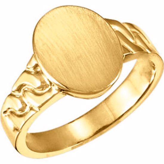 9246:89818:P 18kt Yellow 14x11mm Men's Signet Ring with Brush Finish