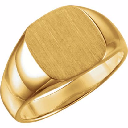 9601:123798:P 14kt Yellow 12mm Men's Signet Ring with Brush Top Finish