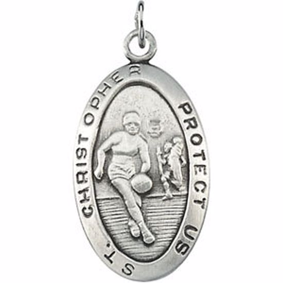 R16916:130083:P Sterling Silver 24.5x15.5mm St. Christopher Basketball Pendant