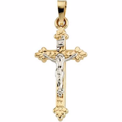 R4043:129493:P 14kt Yellow & White 25.5x13.5mm Hollow Crucifix Pendant