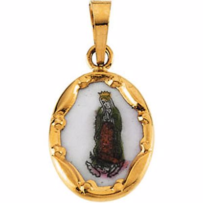 R16979:129614:P 14kt Yellow 13x10mm Our Lady of Guadalupe Hand-Painted Porcelain Medal