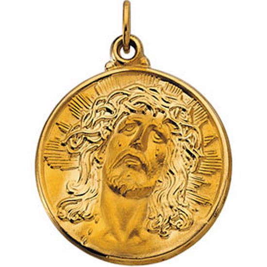 R5059:129542:P 14kt Yellow 21mm Round Face of Jesus (Ecce Homo) Medal