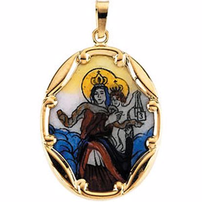 R16975:129610:P 14kt Yellow 25x19.5mm Porcelain Scapular Pendant