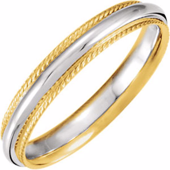 5991:141583:P 14kt White & Yellow 4mm Comfort-Fit Rope Edge Band Size 10