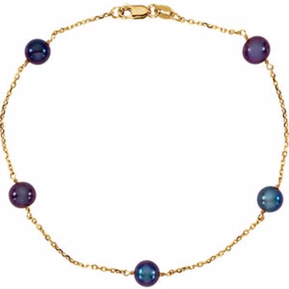 CH185:137797:P 14kt Yellow Black Pearl 7" Necklace
