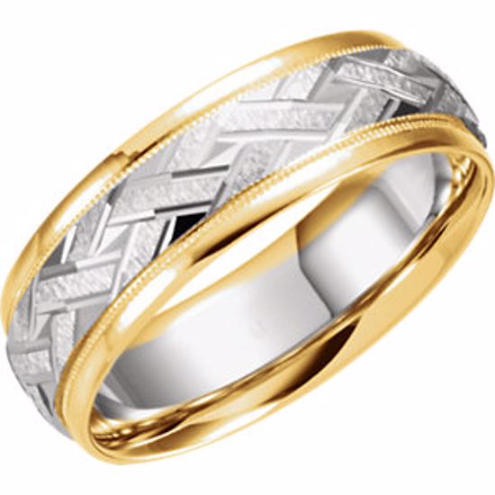 50078:179125:P 14kt Yellow & White 7mm Patterned Band Size 11