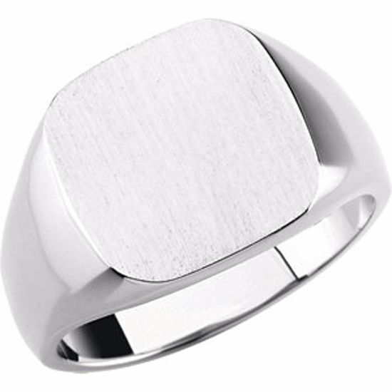9601:228862:P Platinum 14mm Men's Signet Ring with Brush Top Finish