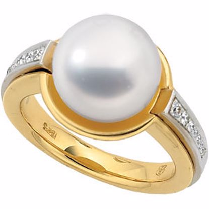 63091:294175:P 18kt Yellow 1/8 CTW Diamond & South Sea Cultured Pearl Ring