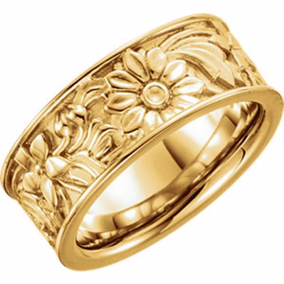 50404:285670:P 10kt Yellow 8.5mm Floral Design Band Size 6
