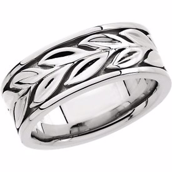 50397:285681:P 14kt White 8mm Leaf Design Band Size 6