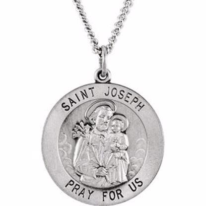 R16369:304633:P Sterling Silver 25mm Round St. Joseph Medal 24" Necklace