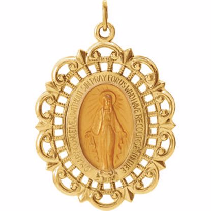 R16346:66815:P 14kt Yellow 32x23mm Oval Filigree Miraculous Medal