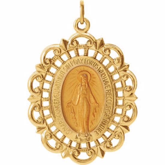 R16346:66815:P 14kt Yellow 32x23mm Oval Filigree Miraculous Medal