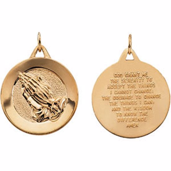 R16353:67539:P 14kt Yellow 21mm Round Praying Hands Pendant