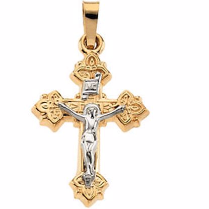 R4057:103696:P 14kt Yellow & White 20x16mm Hollow Crucifix Pendant