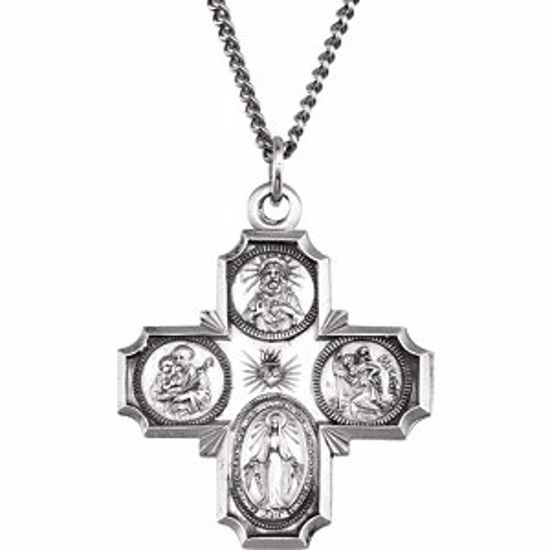 R5036:104194:P Sterling Silver 30x29mm Four-Way Cross Medal 24" Necklace