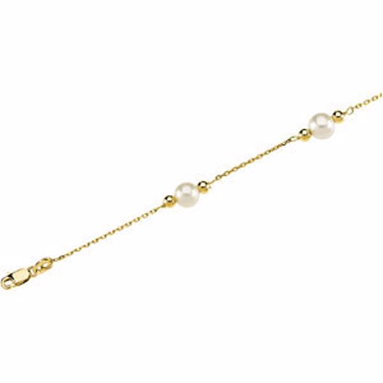 CH195:137801:P 14kt Yellow Pearl & Bead Station 18" Necklace