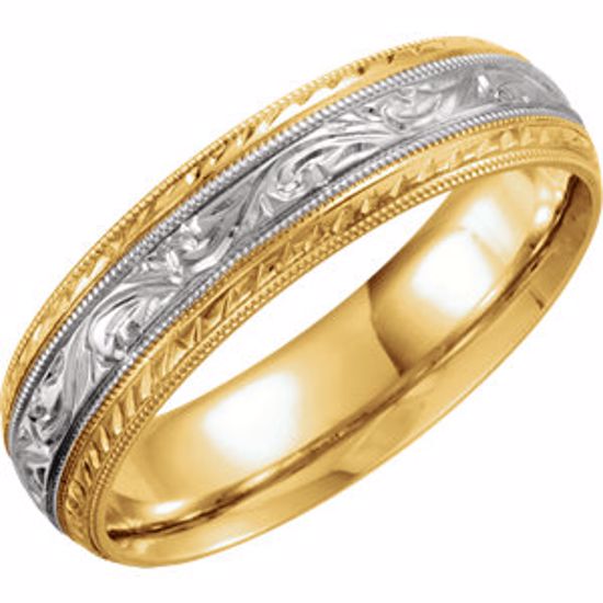 50057:144856:P 14kt Two Tone 6mm Hand Engraved Band Size 10 