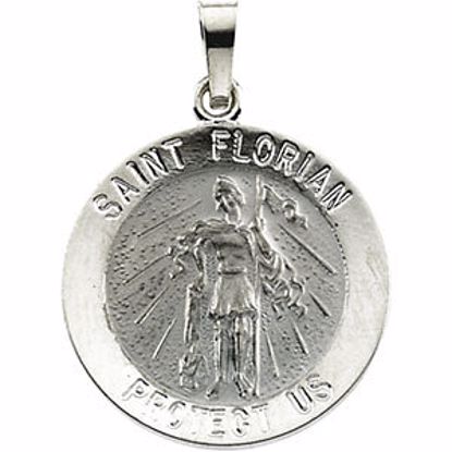 R5053:144035:P 14kt White 18mm Round St. Florian Medal