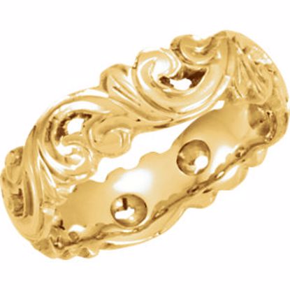 50063:144979:P 14kt Yellow 6mm Hand-Engraved Open Work Band Size 6