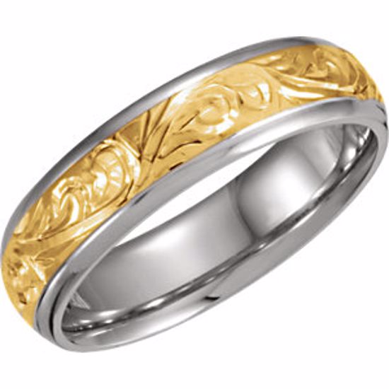50055:144819:P 14kt White & Yellow 6mm Hand Engraved Band Size 5 