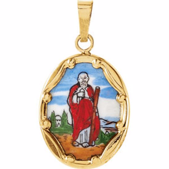 R16972:129601:P 14kt Yellow 17x13.5mm St. Jude Hand-Painted Porcelain Medal