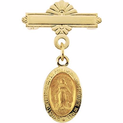 R16733:130724:P 14kt Yellow 12x8mm Miraculous Medal Baptismal Brooch
