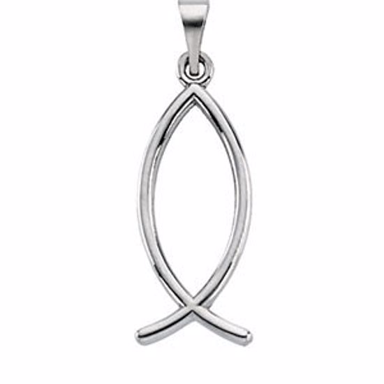 R16994:167181:P 14kt White 22x9mm Ichthus (Fish) Pendant