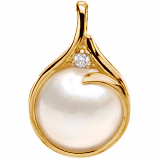 60757:209340:P 14kt Yellow 15mm Mabé Cultured Pearl & .06 CTW Diamond Pendant