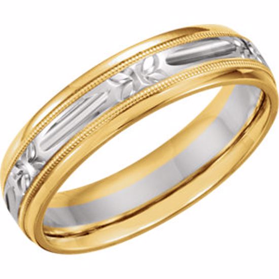 5715:222942:P 18kt Yellow Rhodium Plated 6mm Comfort-Fit Patterned Band Size 9.5