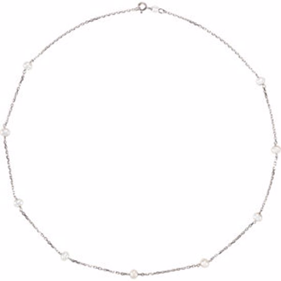 CH353:222883:P Sterling Silver 4-4.5mm Freshwater Cultured Pearl Station 18" Necklace