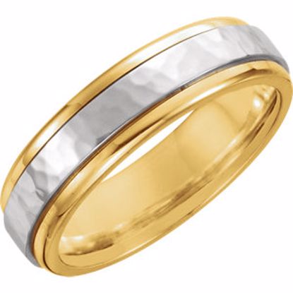 50158:222465:P 18kt Yellow & Platinum 6mm Comfort-Fit Band with Hammered Finish Size 12.5
