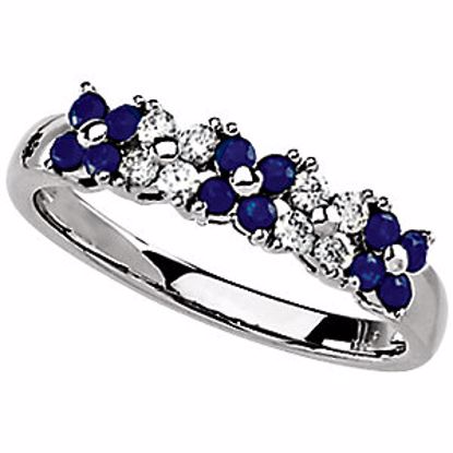 61541:261830:P Blue Sapphire & Diamond Floral Ring