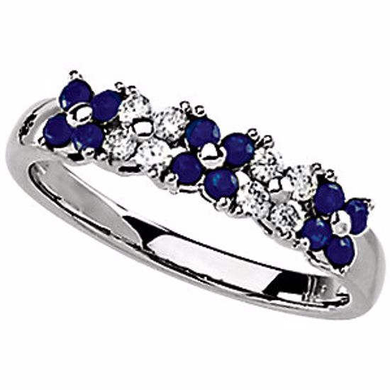 61541:261830:P Blue Sapphire & Diamond Floral Ring