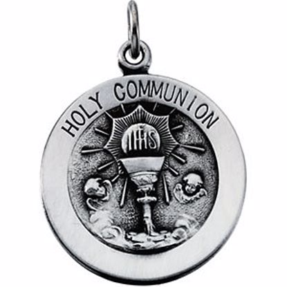 R16342:304652:P Sterling Silver 18.25mm Round Holy Communion Medal with 18" Chain