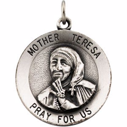 R41562:304294:P Sterling Silver 18mm Mother Teresa Round Pendant Medal 18" Necklace