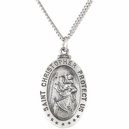 R5023:304570:P Sterling Silver 21.25x14.5mm Oval St. Christopher 18" Necklace 