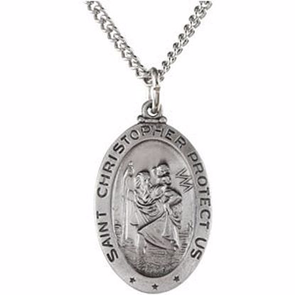 R5023:304568:P Sterling Silver 23.75x16.25mm Oval St. Christopher 24" Necklace