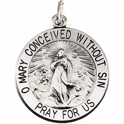 R16358:304674:P Sterling Silver 18.25mm Round Immaculate Conception Medal with 18" Chain