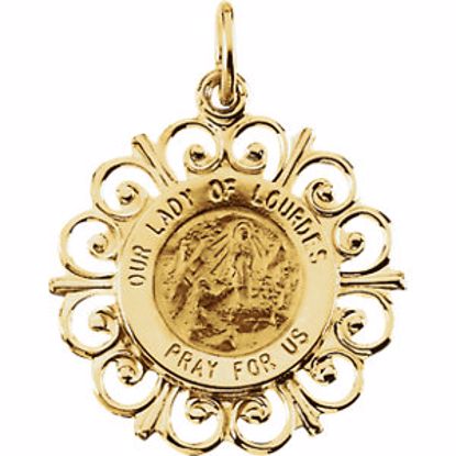 R41479:304521:P 14kt Yellow 18.5mm Round Our Lady of Lourdes Medal