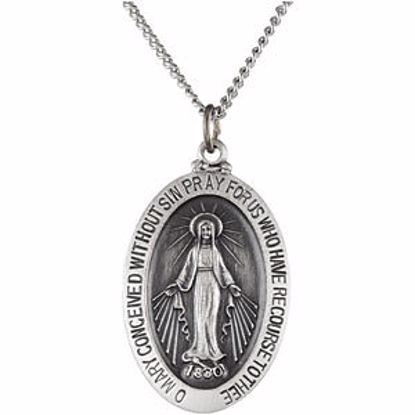 R5020:104206:P Sterling Silver 29x20mm Oval Miraculous Medal 24" Necklace