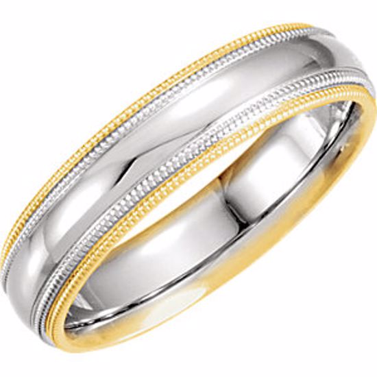 5721:105501:P 14kt White & Yellow 5.5mm Comfort-Fit Double Milgrain Band Size 11