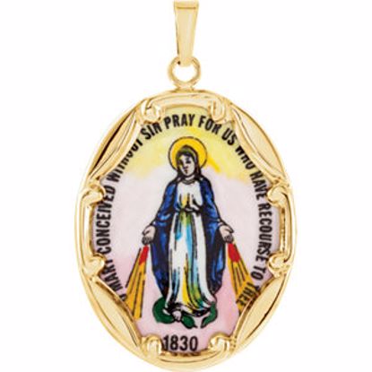 R16947:129596:P 14kt Yellow 25x19.5mm Miraculous Hand-Painted Porcelain Medal