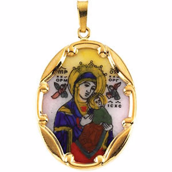 R16971:129599:P 14kt Yellow 25x19.5mm Our Lady of Perpetual Help Hand-Painted Porcelain 