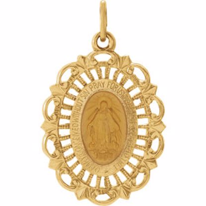 R16346:129530:P 14kt Yellow 22x15.5mm Oval Filigree Miraculous Medal