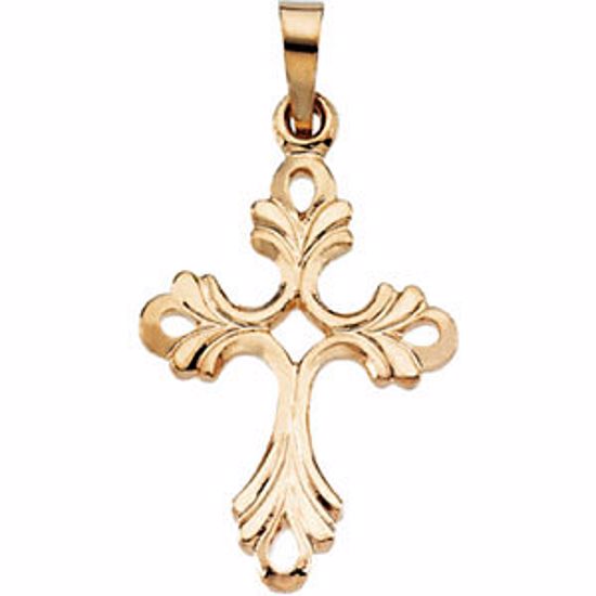 R16008:129360:P 14kt Yellow 19.5x15mm Design Cross Pendant