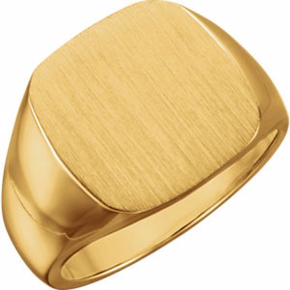 9601:123806:P 14kt Yellow 16mm Men's Signet Ring with Brush Top Finish