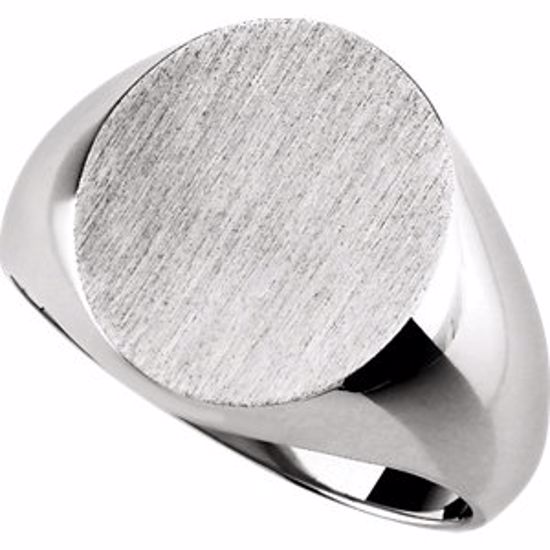 9600:123831:P 14kt White 18x16mm Men's Signet Ring with Brush Finish