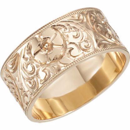 50065:145003:P 14kt Yellow 10mm Hand Engraved Band Size 7